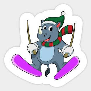 Rhino as Ski jumper with Skis & Scarf Sticker